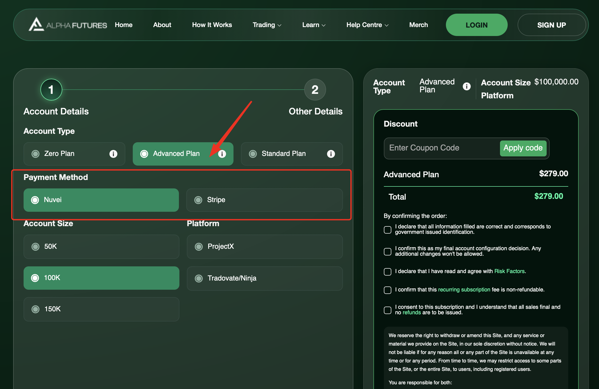 Alpha Futures Payment Methods