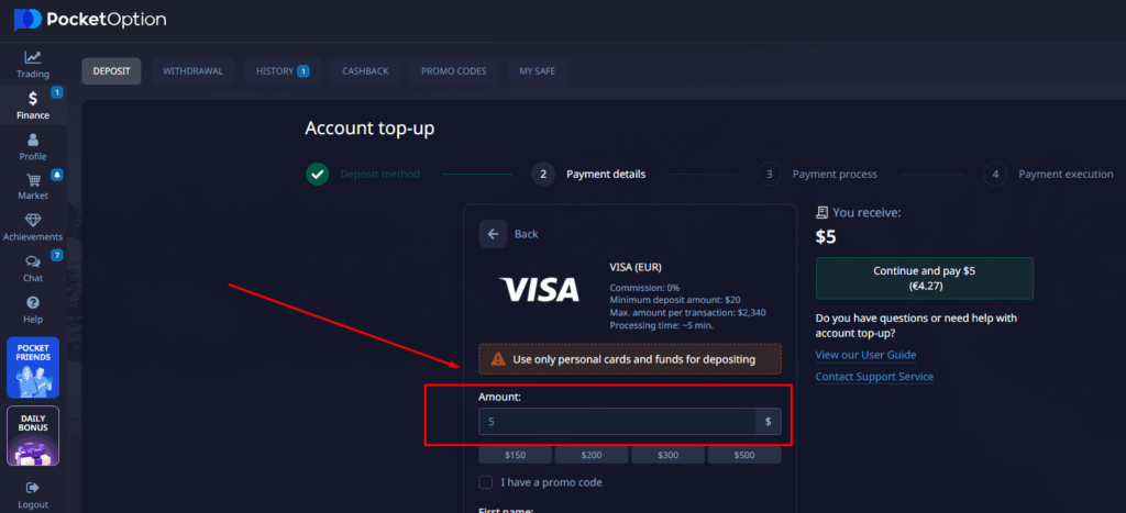 Binary Options Broker Minimum Deposit of $5 on Pocket Option