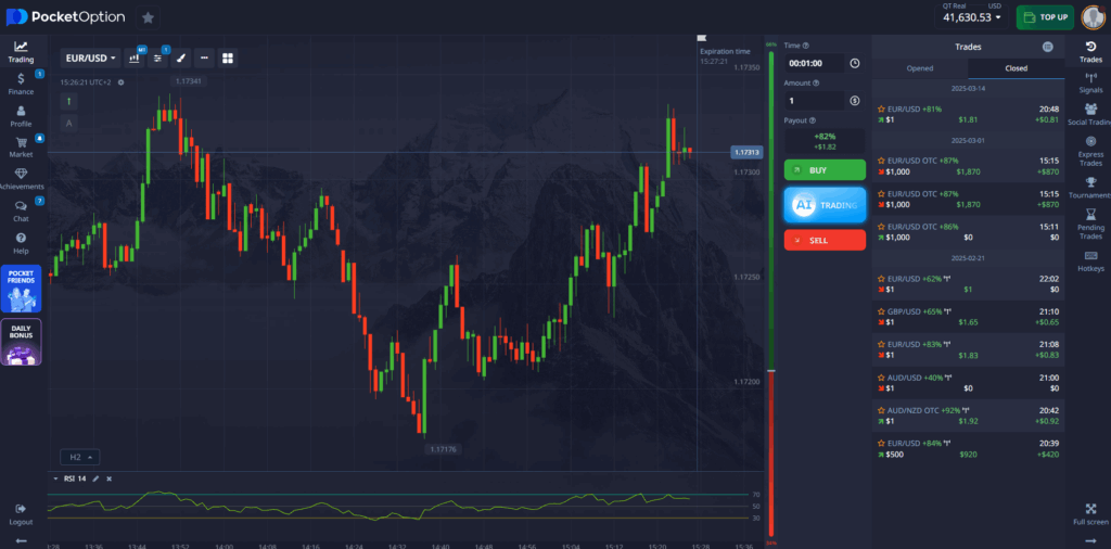 Binary Options Trading Platform Example on Pocket Option