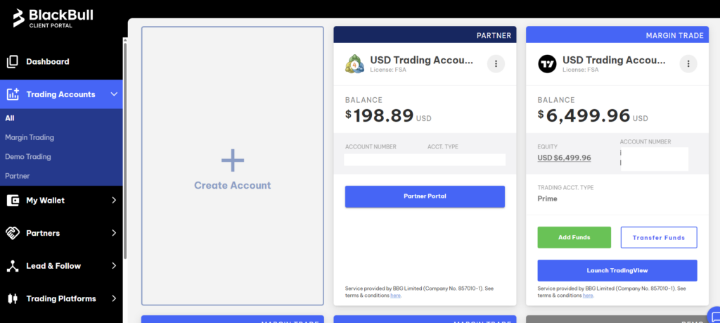 BlackBull Markets Account Dashboard