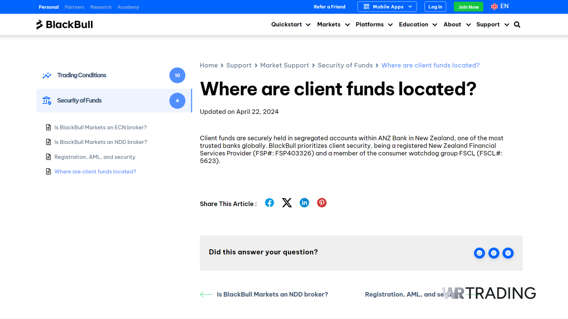 BlackBull Markets Security for Client Funds