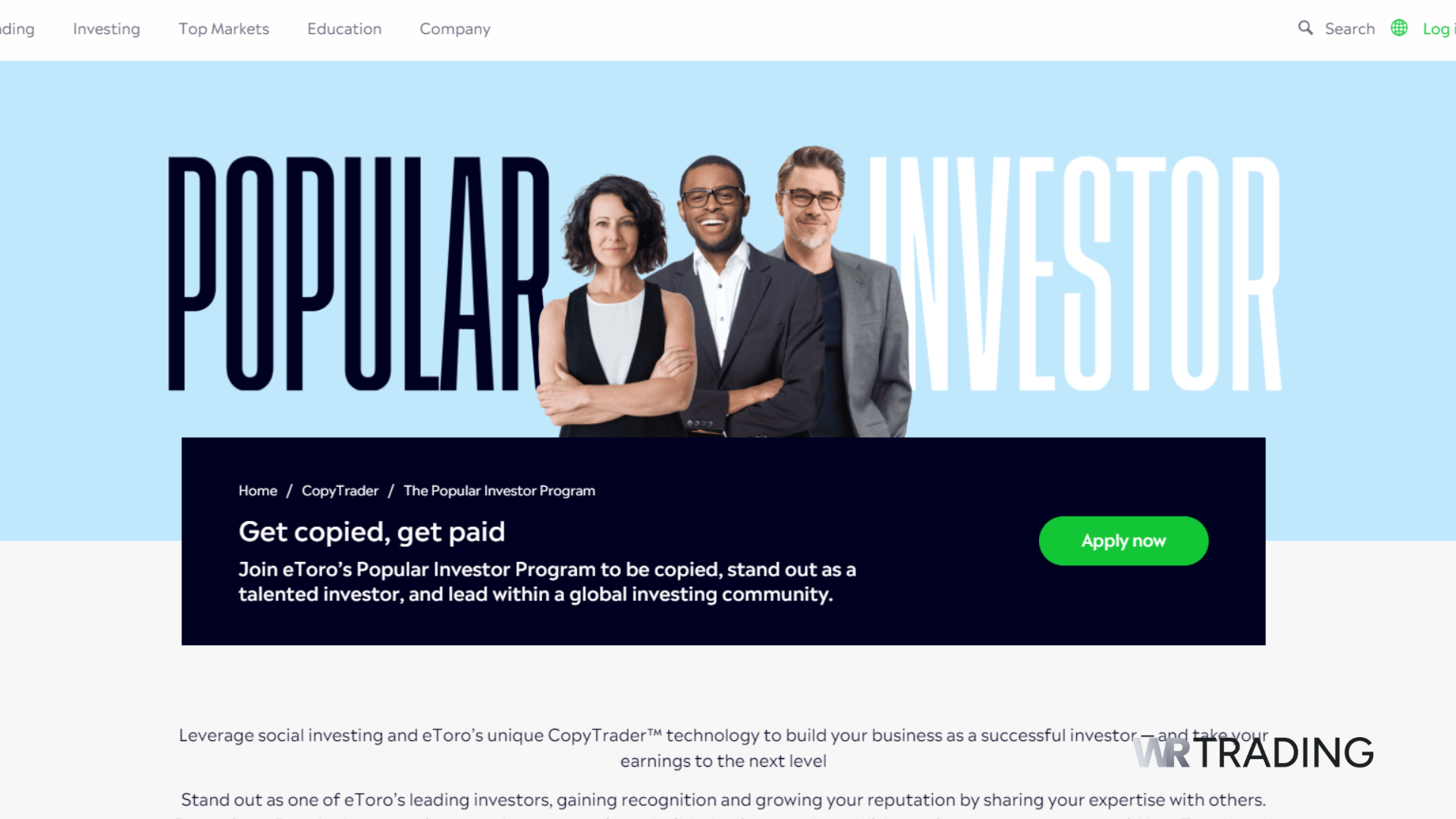 EToro Copy Trading Platform with popular investor program