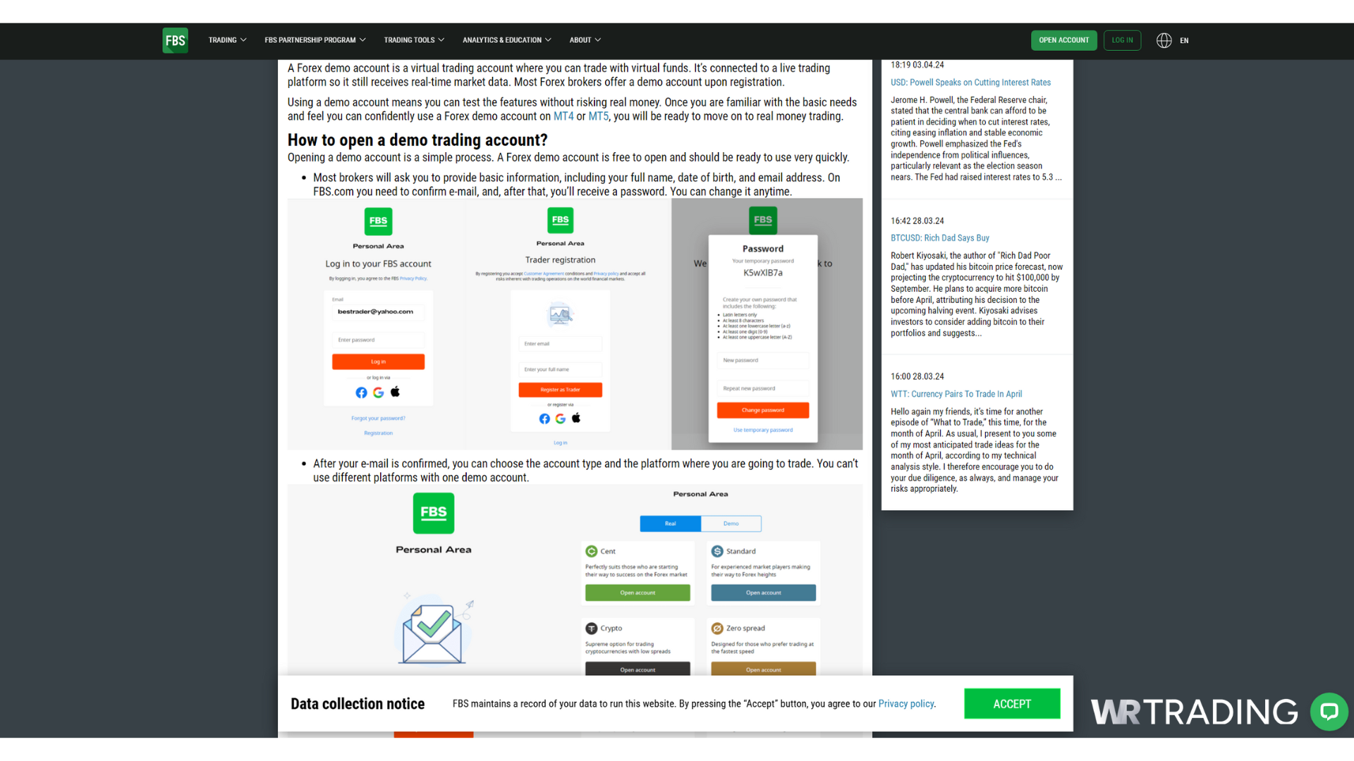 FBS Forex Trading Demo Account Opening Page