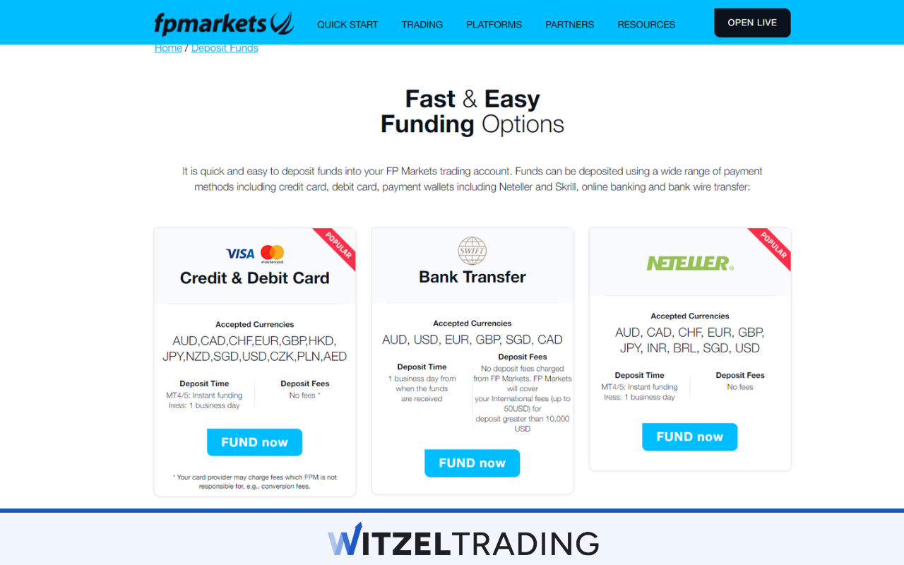 FP Markets Credit Card Funding