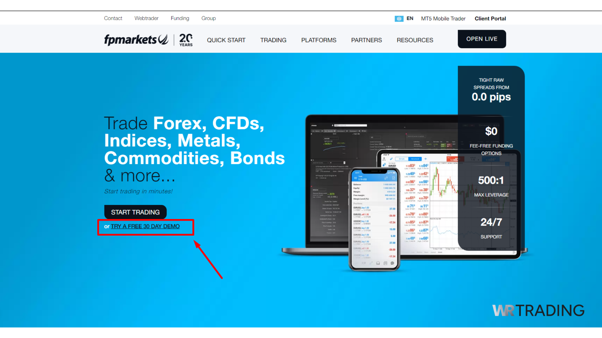 FP Markets Open Demo Trading Account Page