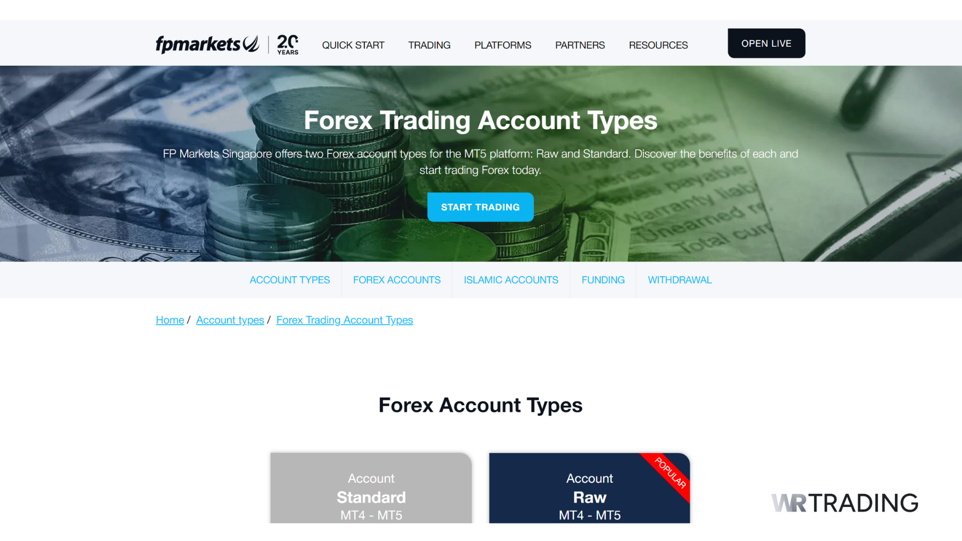FP Markets Forex Trading Account Types