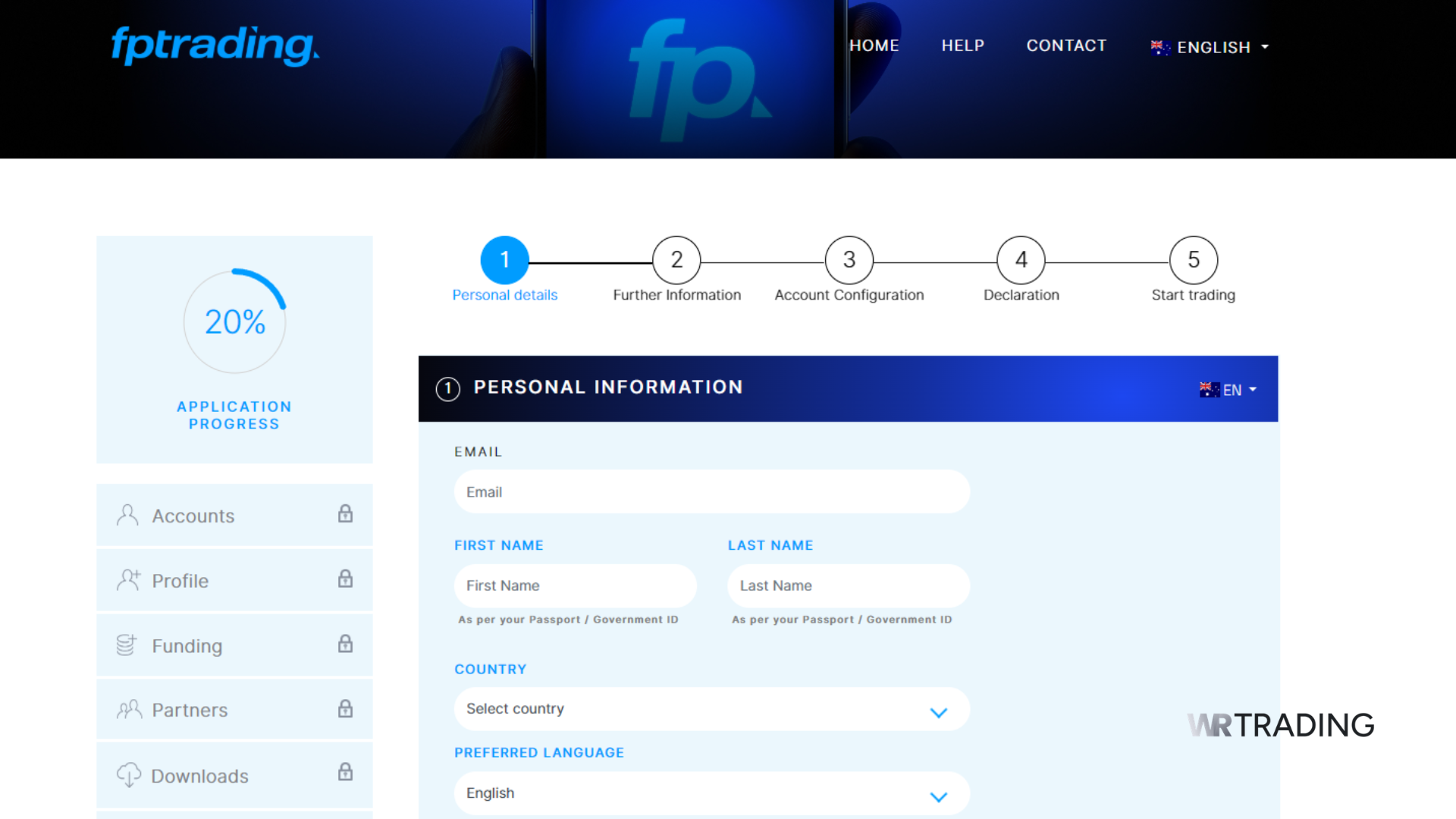 FP Trading Forex Trading Demo Account Opening Page