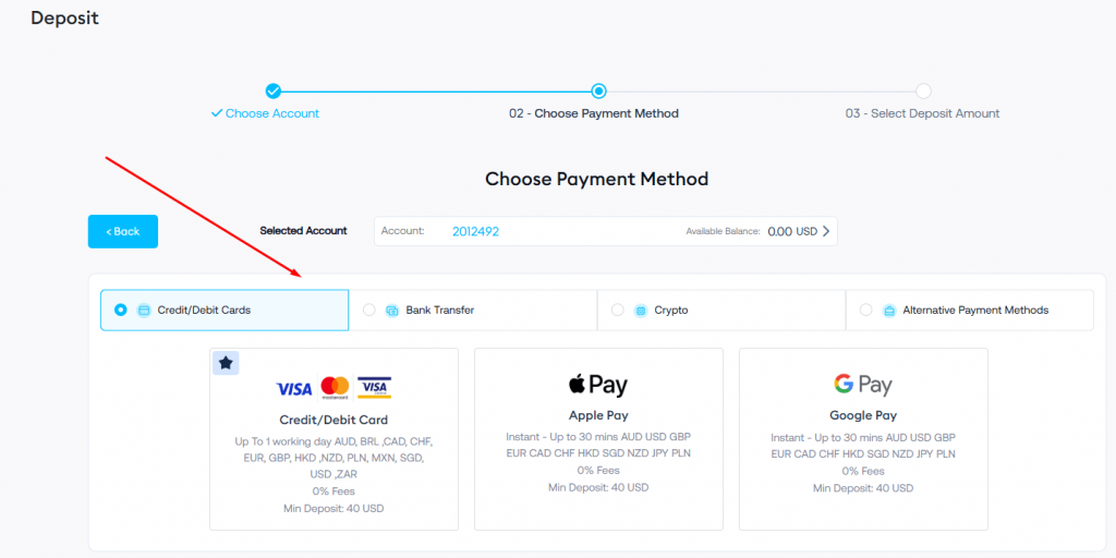 Deposit on FP Trading and payment methods