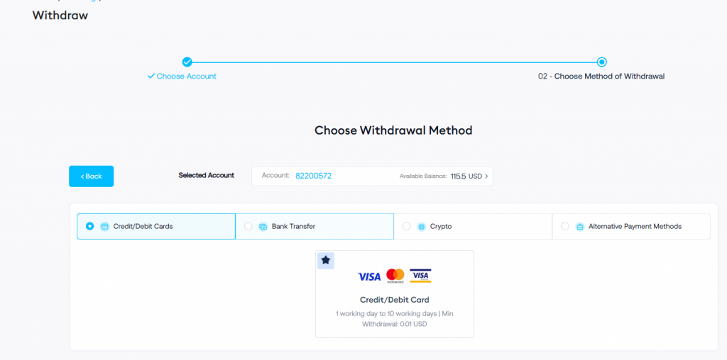 FP Trading withdrawal methods amd withdrawal menu