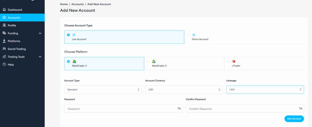 Adding a new FPM Trading Account