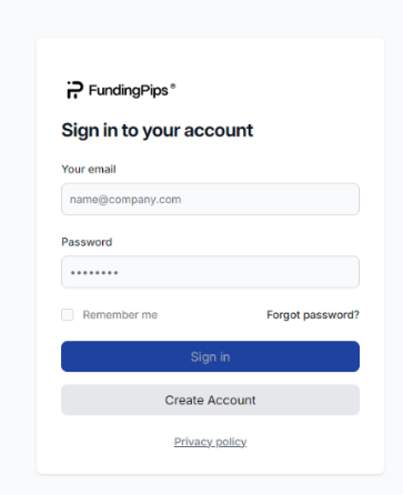 Funding Pips- Creating Account