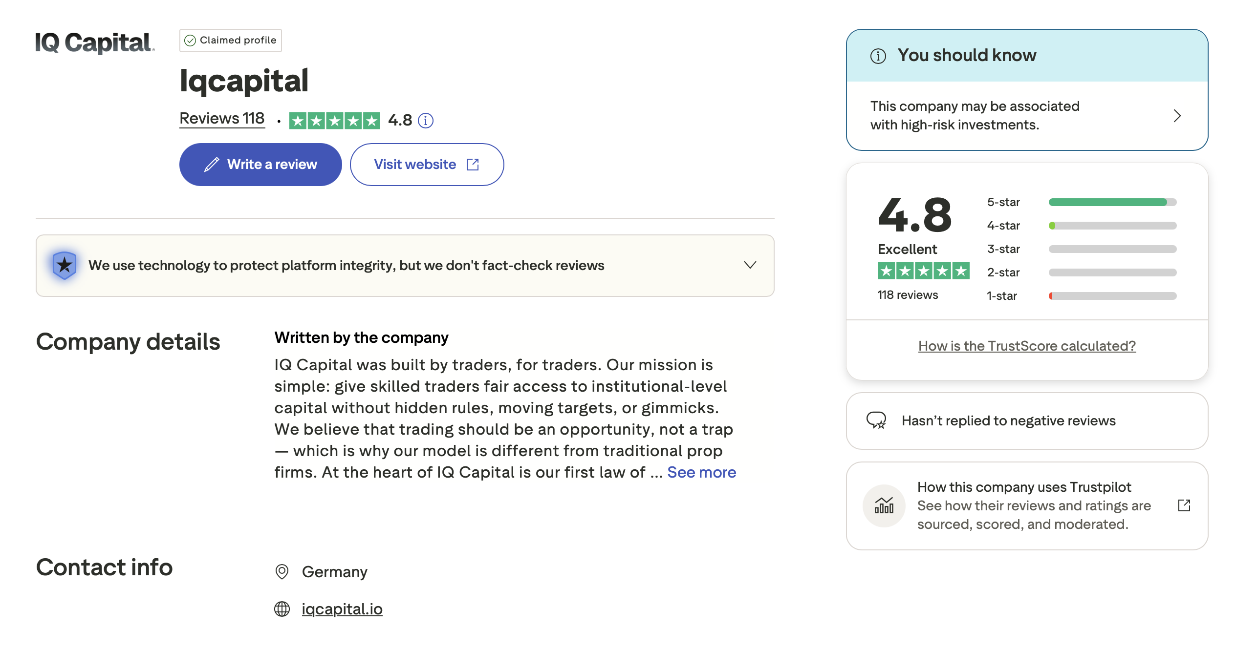 IQ Capital Reviews on Trustpilot