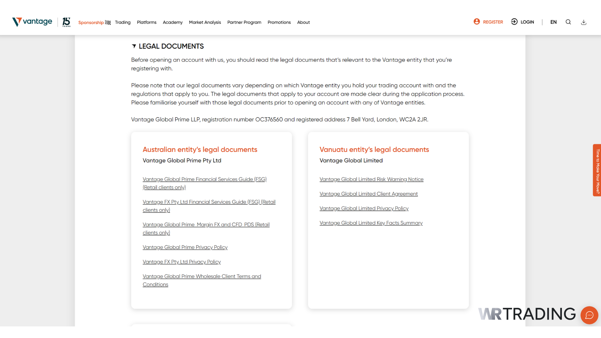 Vantage Markets Legal Documents and Regulation