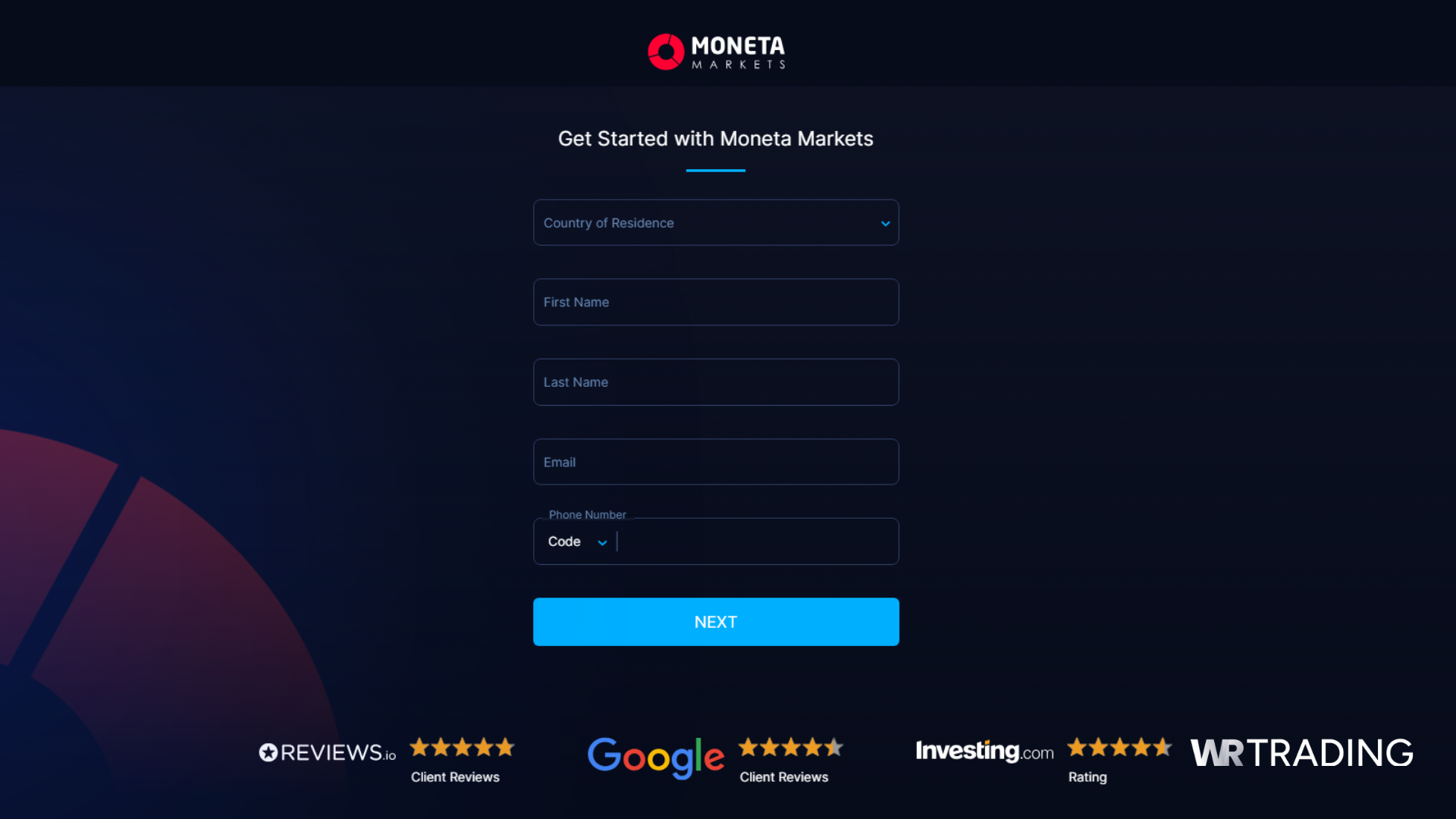 Moneta Markets Open Demo Trading Account Page
