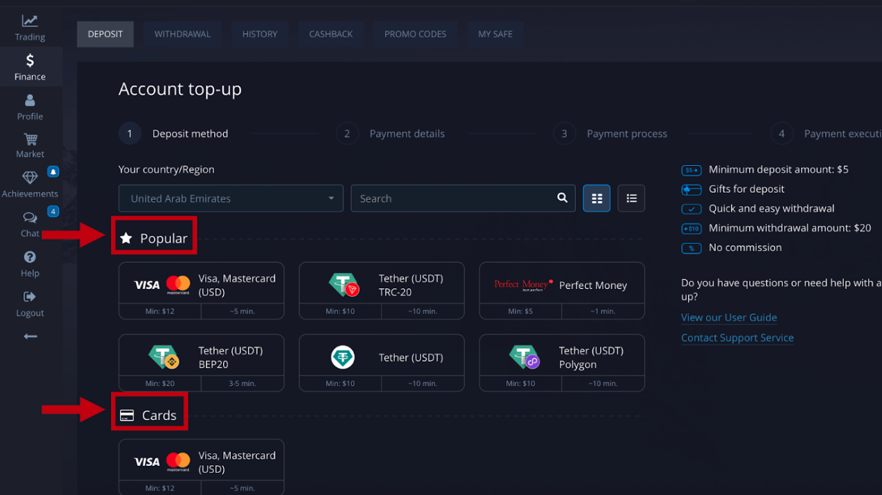 Payment Methods for UAE Traders with Pocket Option