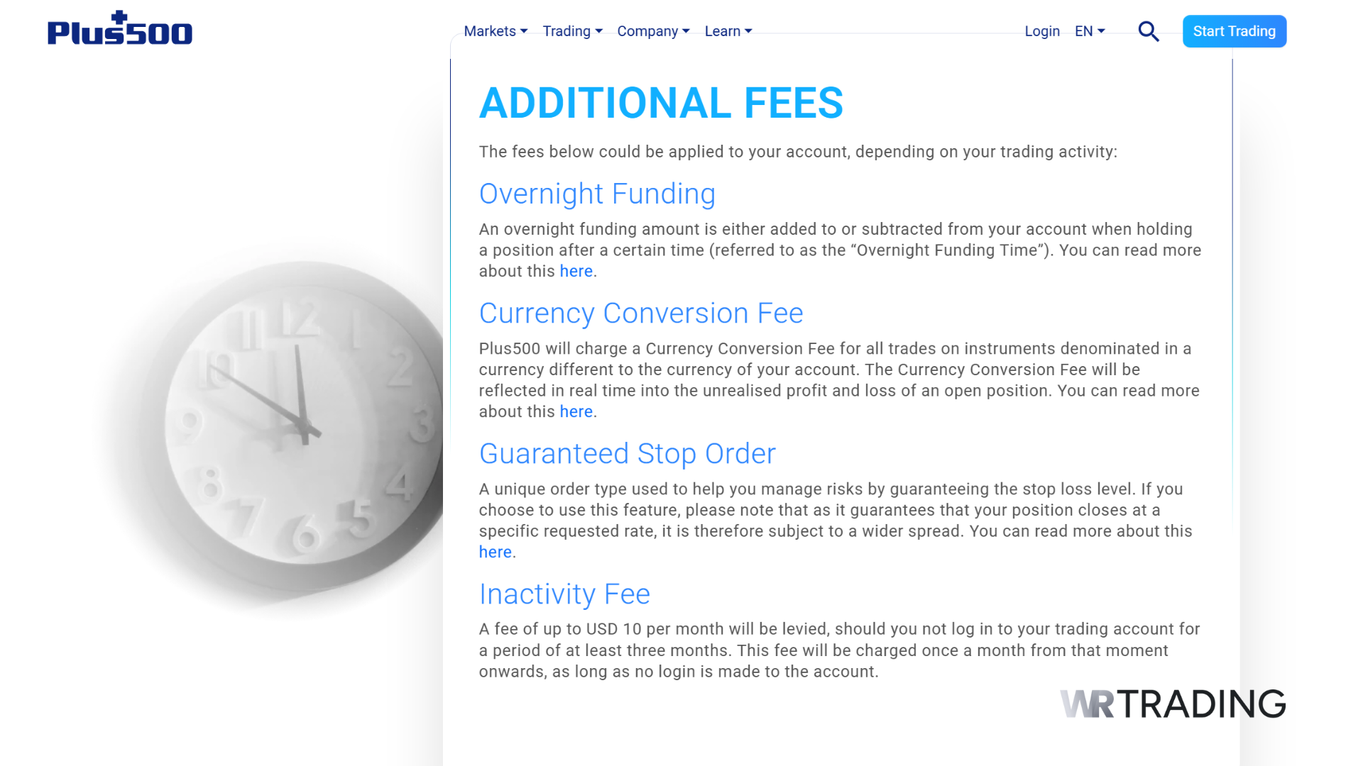 Plus500 Additional Fees