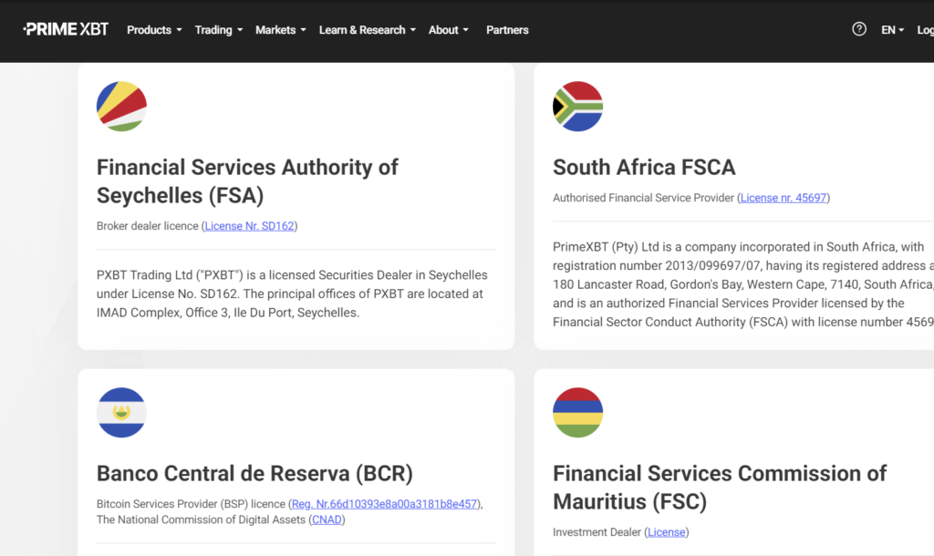 PrimeXBT Regulators
