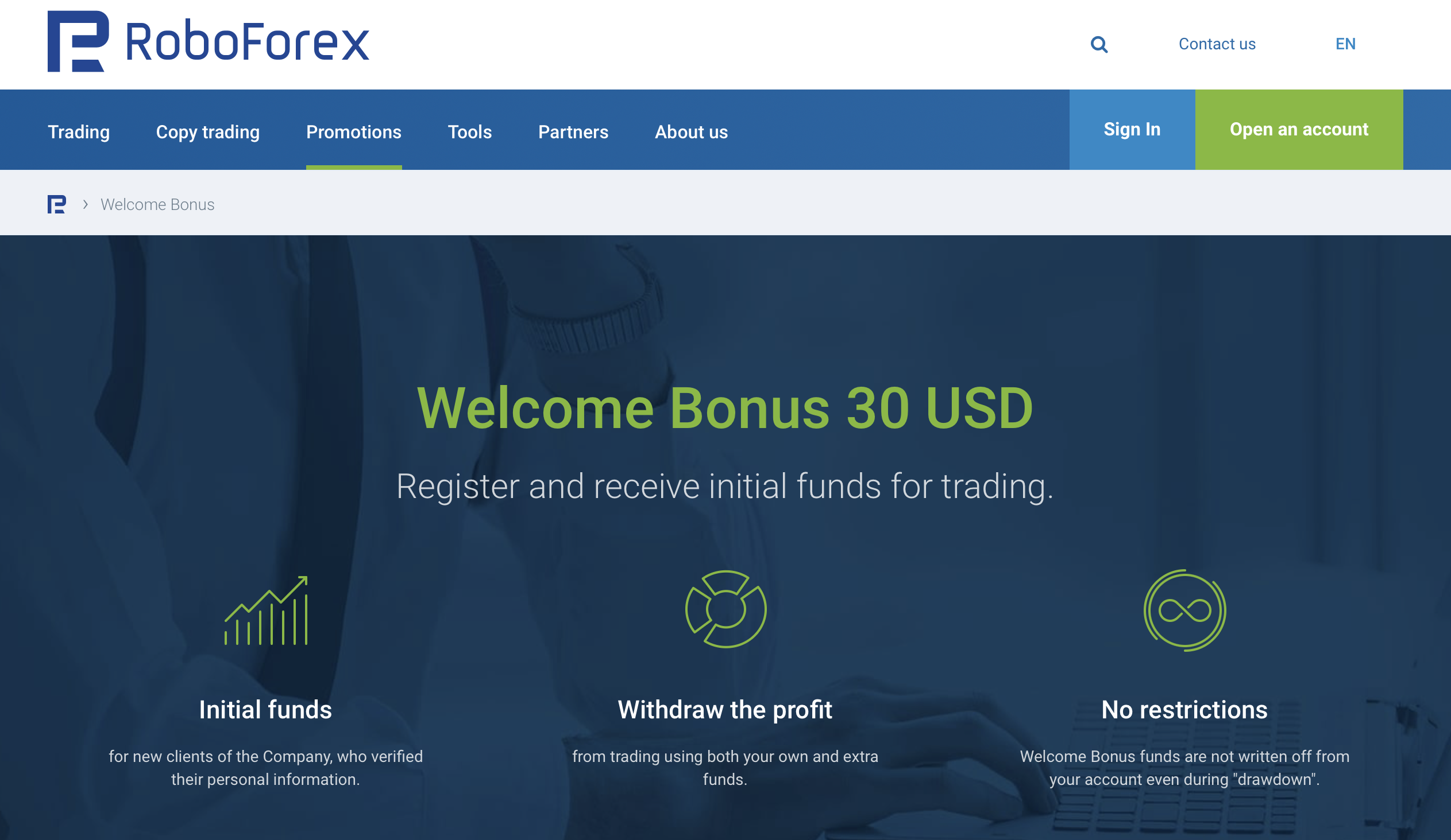RoboForex offers an attractive welcome bonus