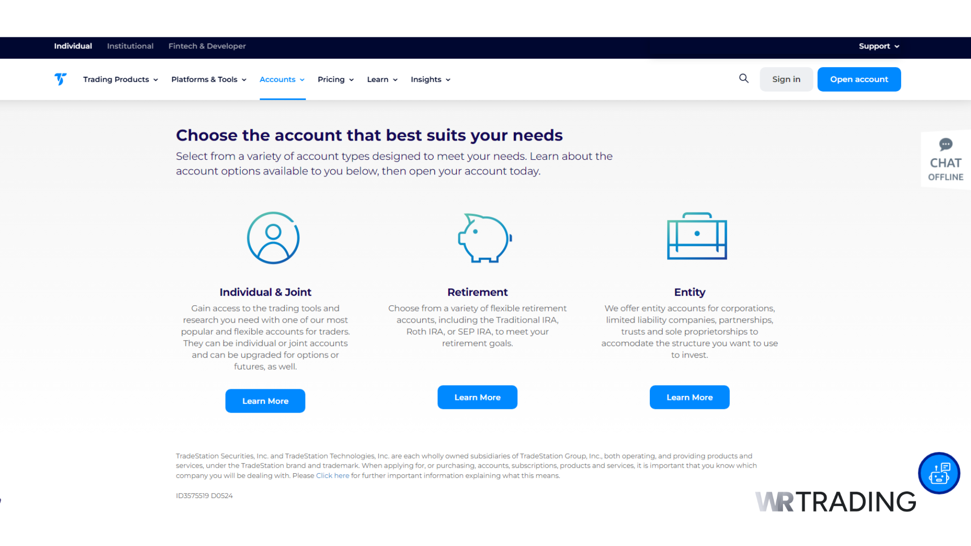 TradeStation Account Types Available
