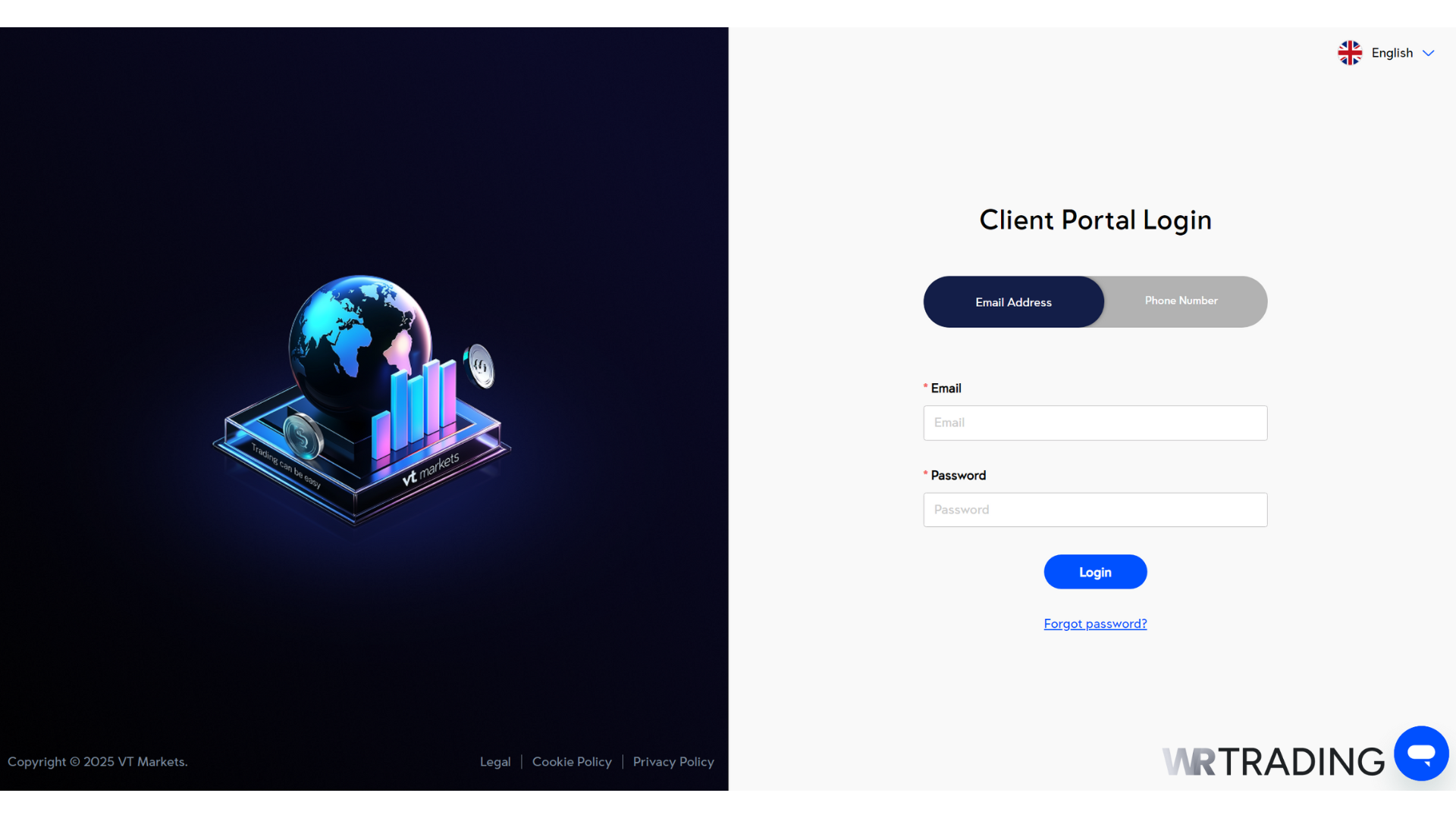 VT Markets Client Login Portal Page