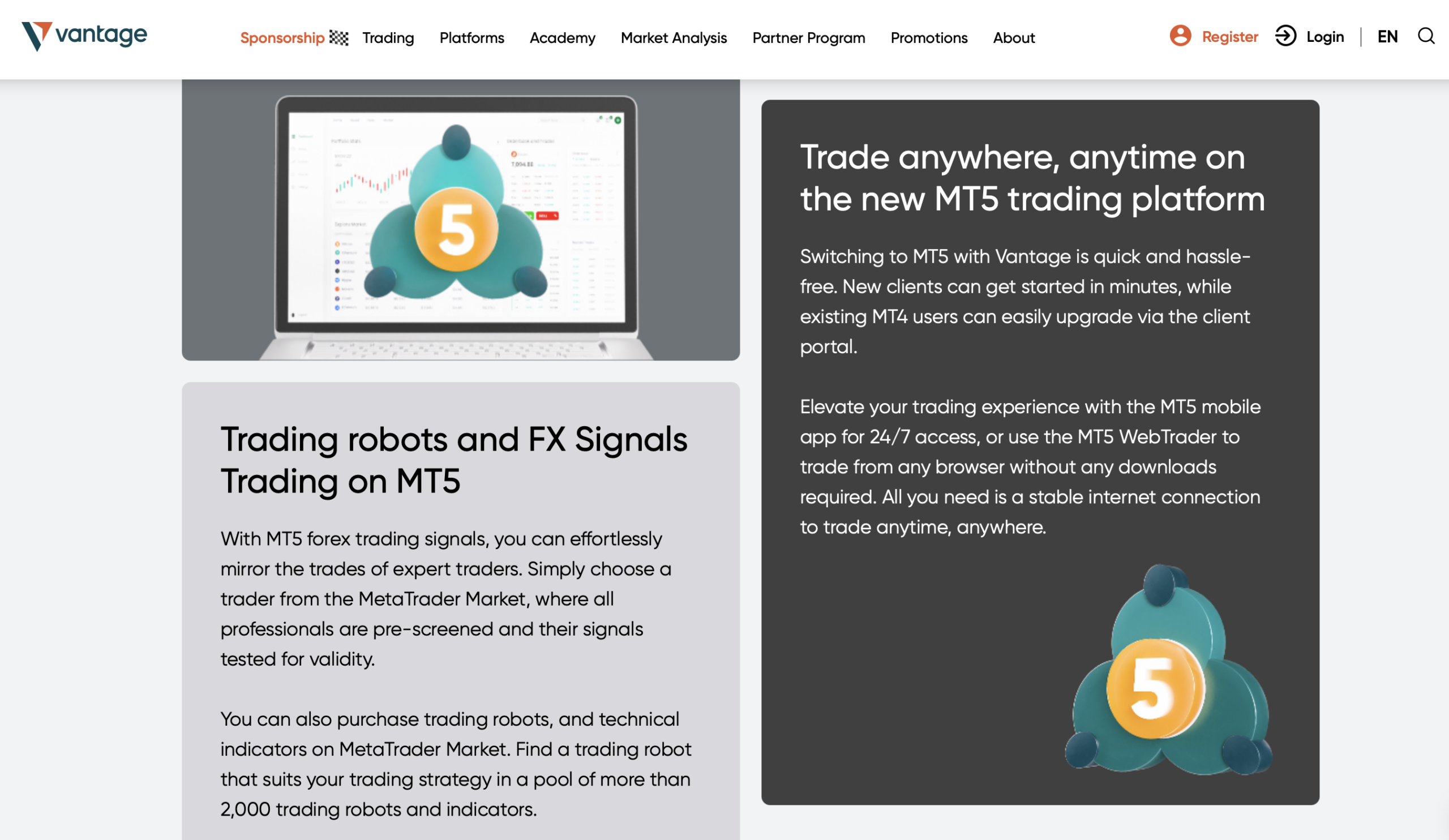 Vantage MT5 EA forex broker