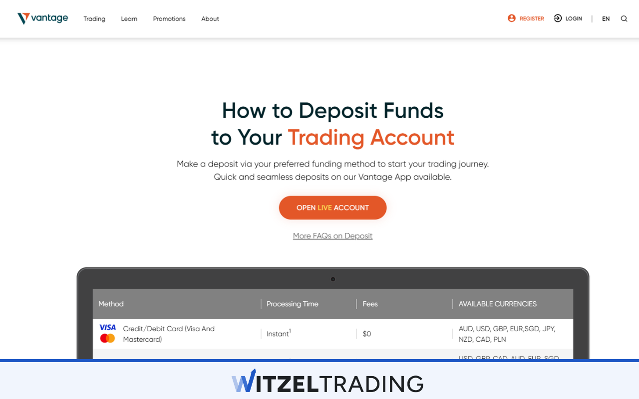 Vantage Markets Credit Card Deposit