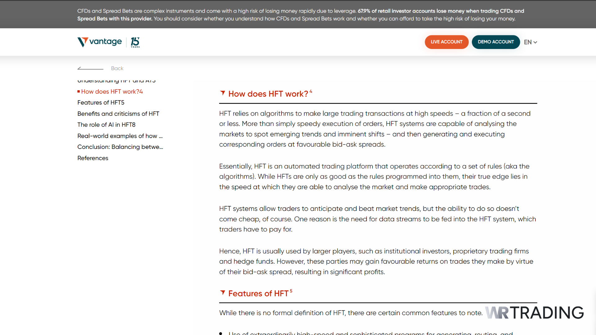 Vantage Markets HFT Trading & Strategies