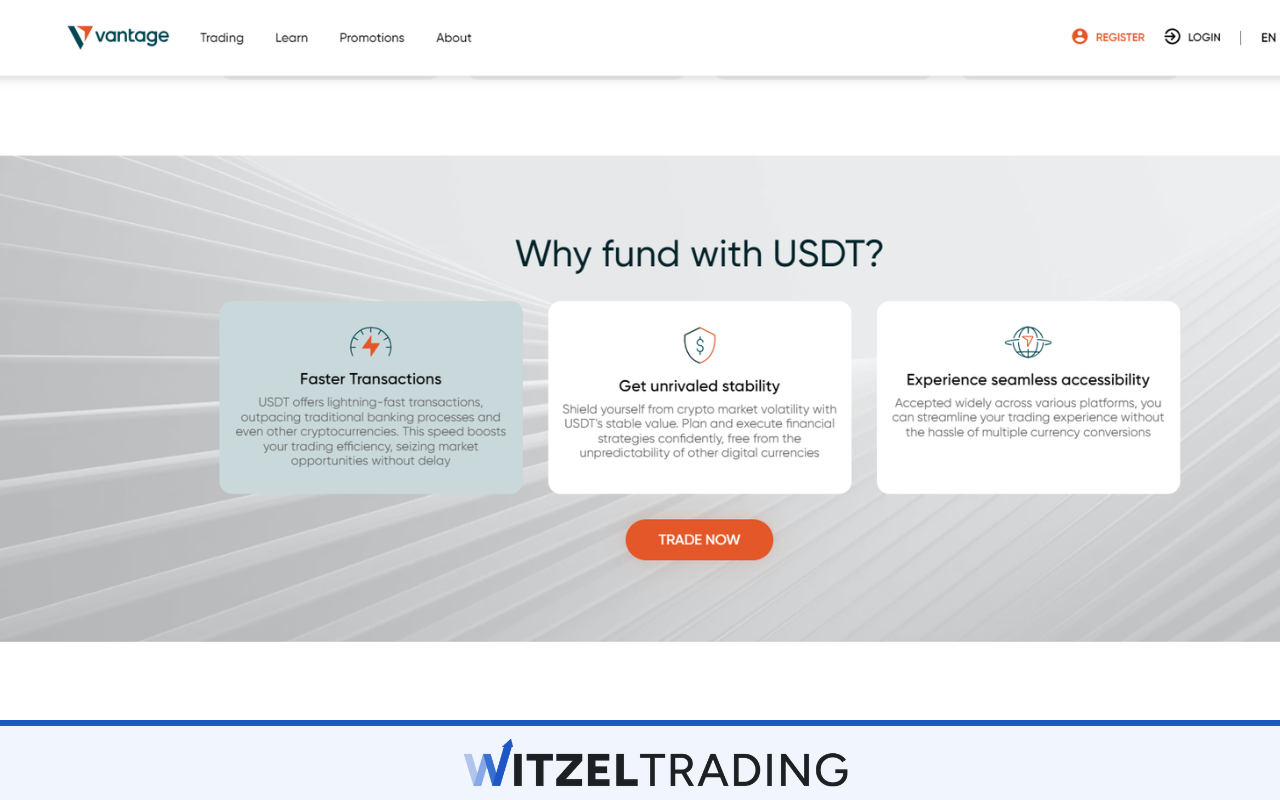 Vantage Markets fund with USDT