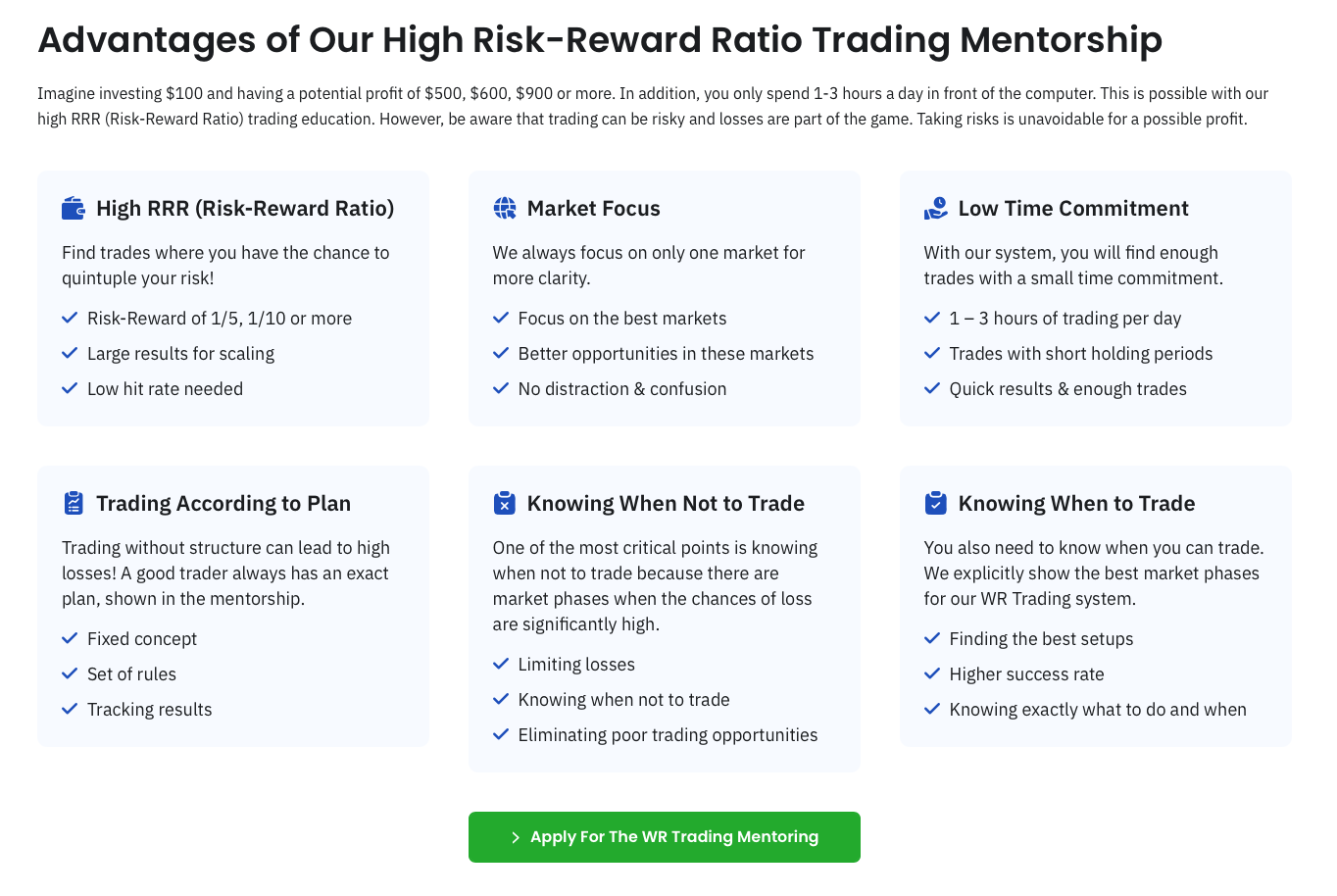 WR Trading Mentoring Advantages