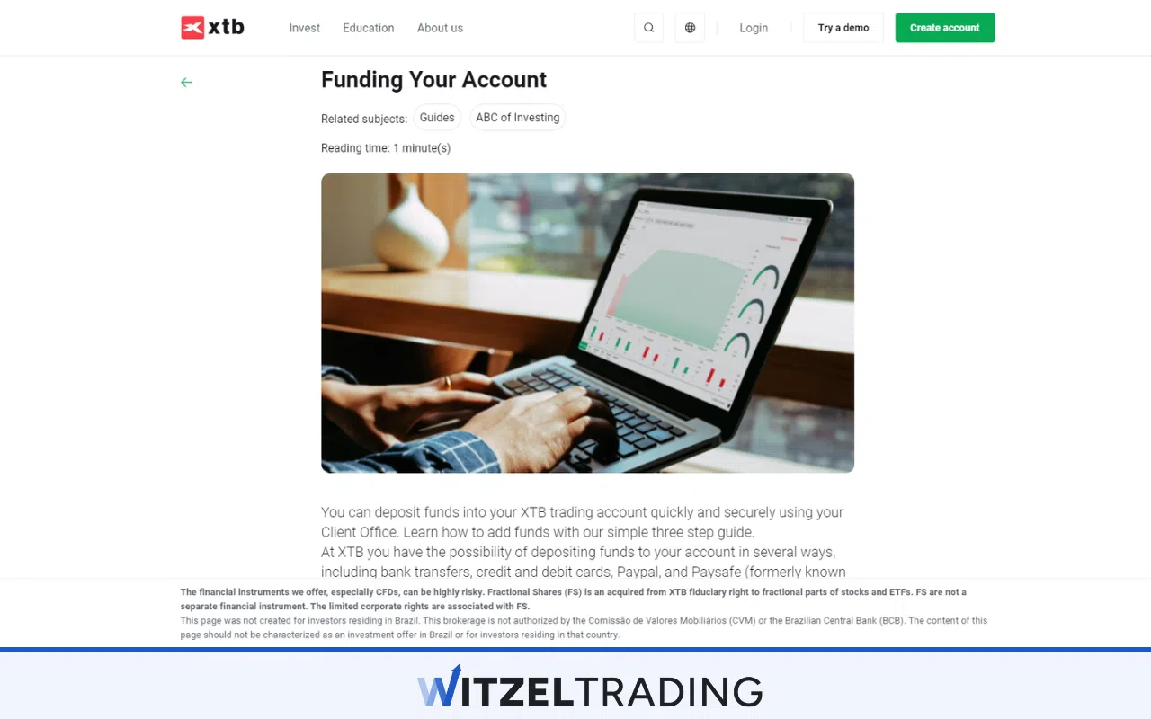 XTB Funding your Account
