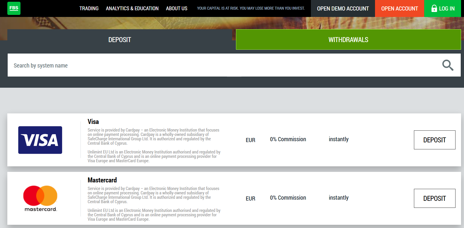 FBS Withdrawal Options