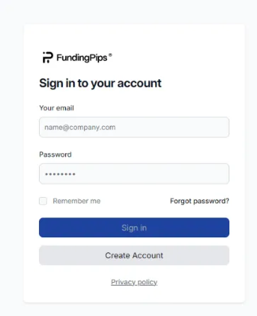 Funding Pips- Creating Account