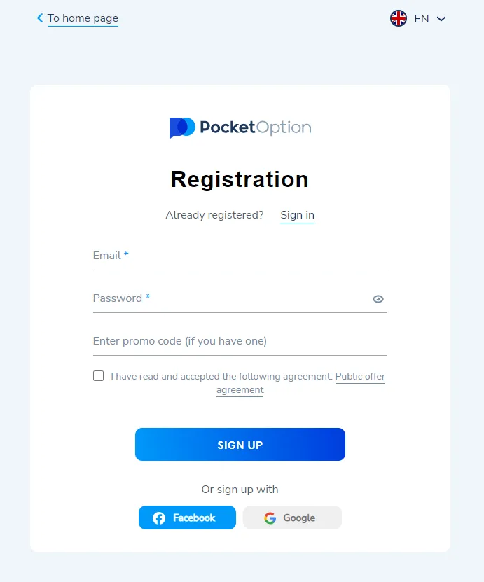Binary Options broker registration