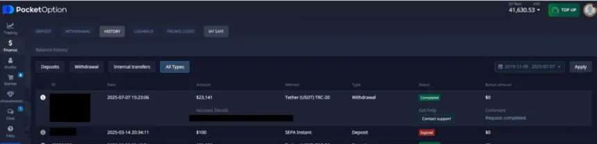 Pocket Option Withdrawal Proof over 23,000$