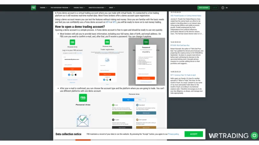 FBS Forex Trading Demo Account Opening Page