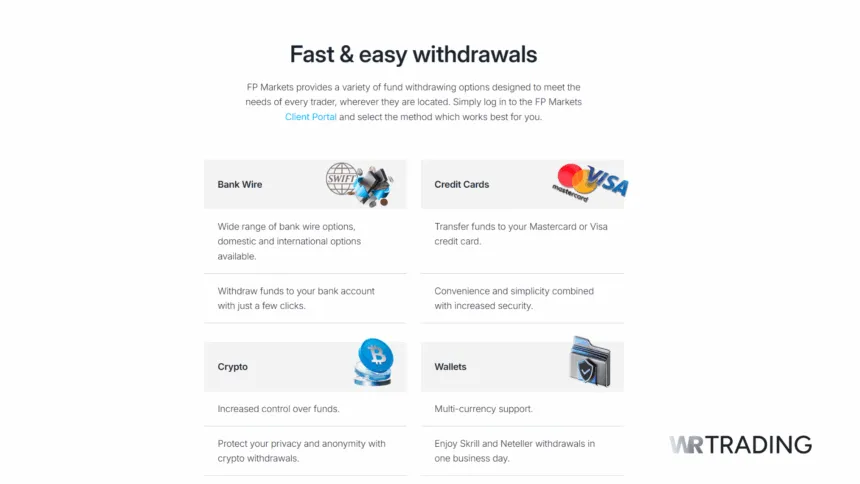 FP Markets Crypto Withdrawal Methods