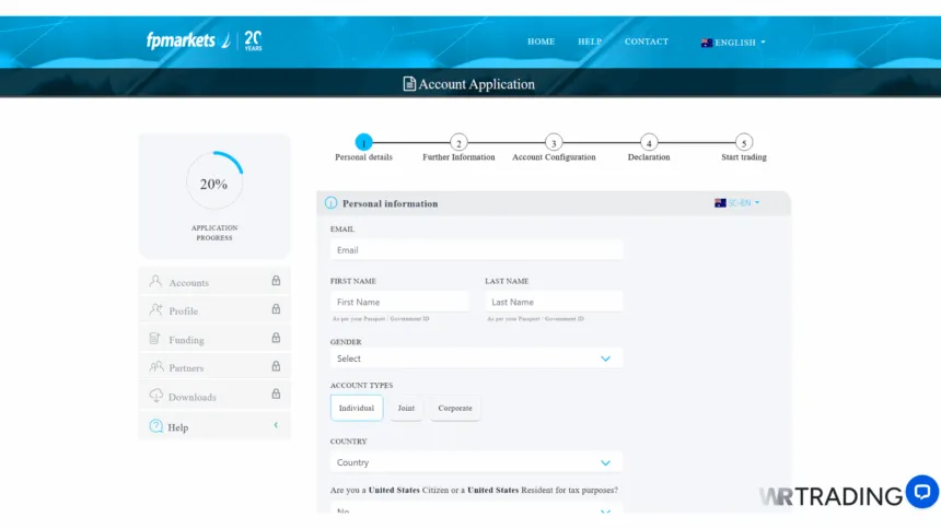 FP Markets Forex Trading Demo Account Opening Page