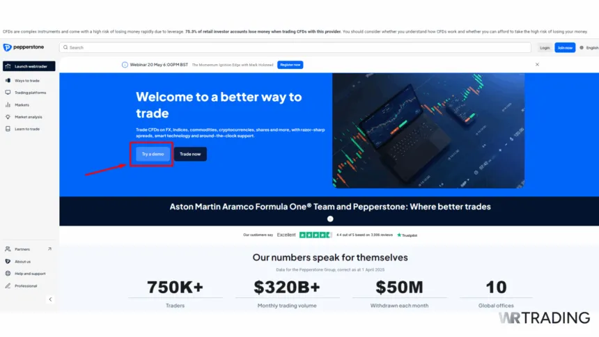 Pepperstone Open Demo Trading Account Page