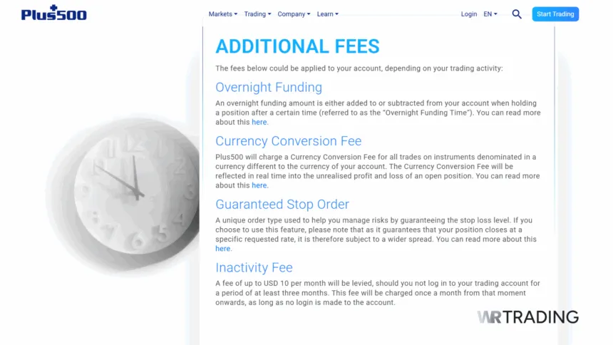 Plus500 Additional Fees