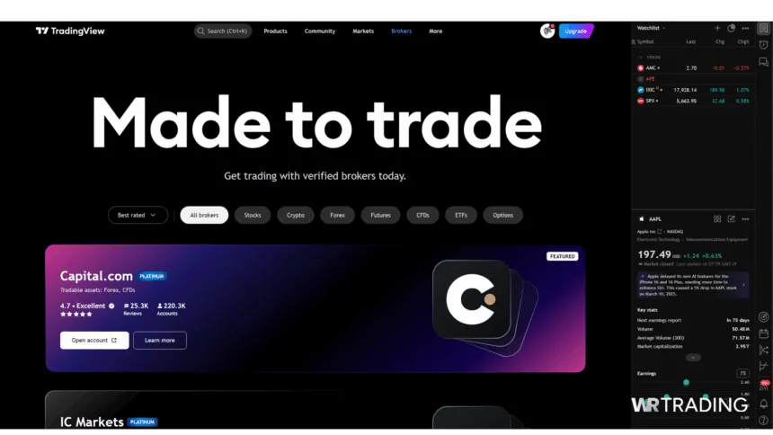 TradingView account integration screen displaying broker connection setup