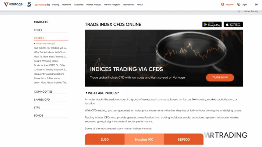 Vantage Markets Best Trading Broker for Indices