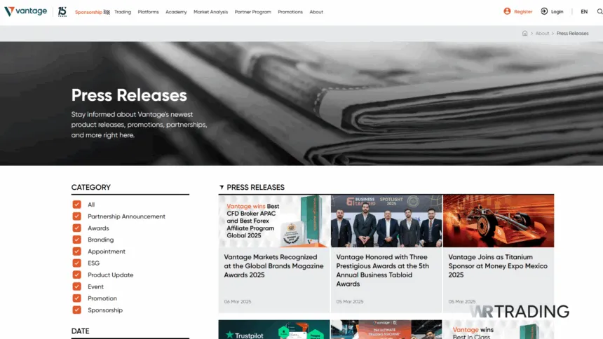 News Trading with Vantage Markets Press Release Page