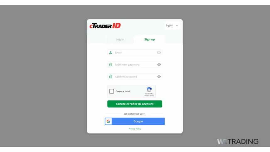 cTrader sign-up page for secure and fast access to advanced trading features