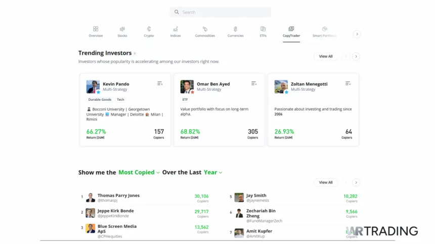 eToro Copy Trading Mechanics Trending Investors