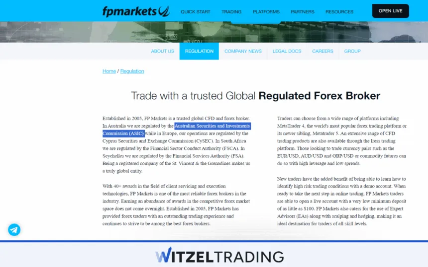 FP Markets Regulations AISC