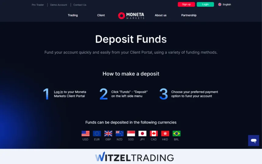 Moneta Markets - Payment Methods und Currencies
