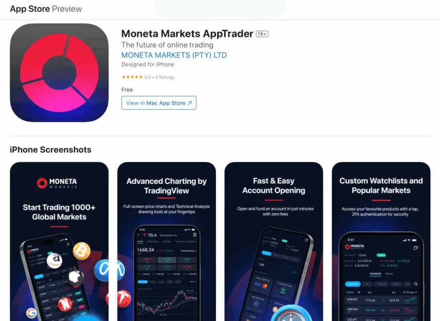 Moneta Markets iOS App for CFD Trading