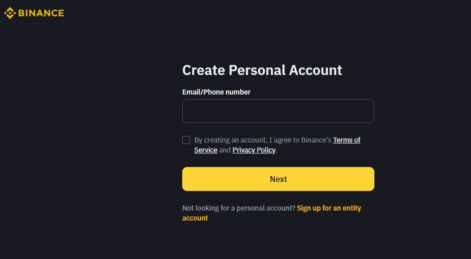 Binance registration