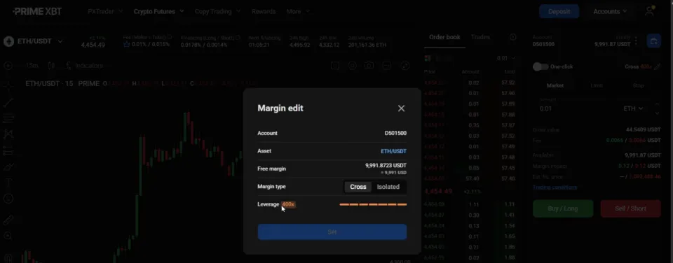 PrimeXBT - Set your Leverage