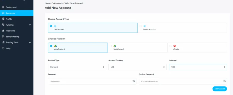 Adding a new FPM Trading Account